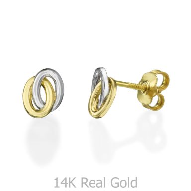 14K White & Yellow Gold Kid's Stud Earrings - Ellipse Circles