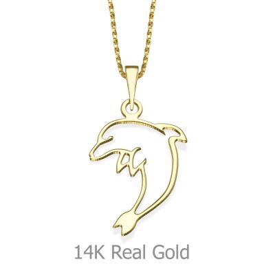 Pendant and Necklace in 14K Yellow Gold - Dear Dolphin