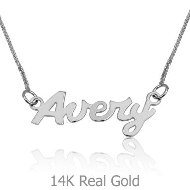 14K White Gold Name Necklace "Gold" English