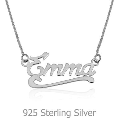 925 Sterling Silver Name Necklace "Diamond" English with decor "Swoosh"