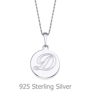 Engraved Initial Disc Necklace in 925 Sterling Silver