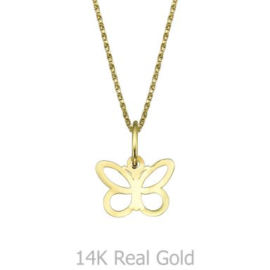 Pendant and Necklace in Yellow Gold - Fluttering Butterfly