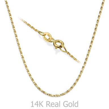 14K Yellow Gold Twisted Venice Chain Necklace 1mm Thick, 19.5" Length