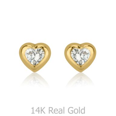 14K Yellow Gold Kid's Stud Earrings - Sparkling Heart