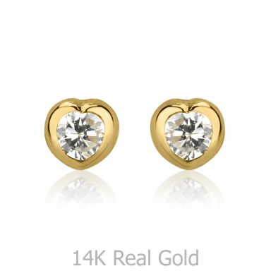14K Yellow Gold Kid's Stud Earrings - Shining Heart - Small