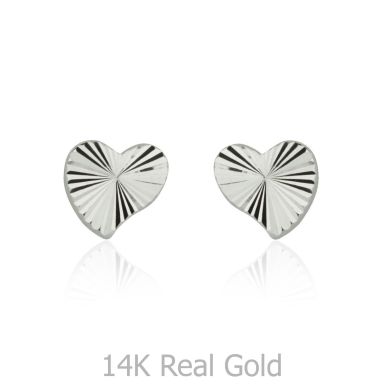 14K White Gold Kid's Stud Earrings - Noted Heart