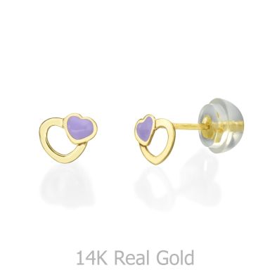 14K Yellow Gold Kid's Stud Earrings - Delighting Hearts