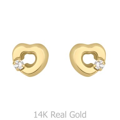 14K Yellow Gold Kid's Stud Earrings - Cheerful Heart