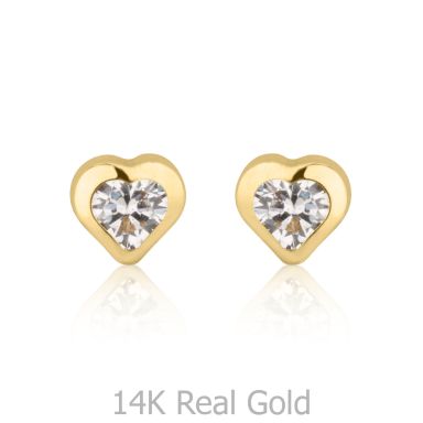 14K Yellow Gold Kid's Stud Earrings - Thrilling Heart