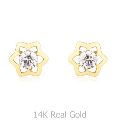 14K Yellow Gold Kid's Stud Earrings - Prestigious Star