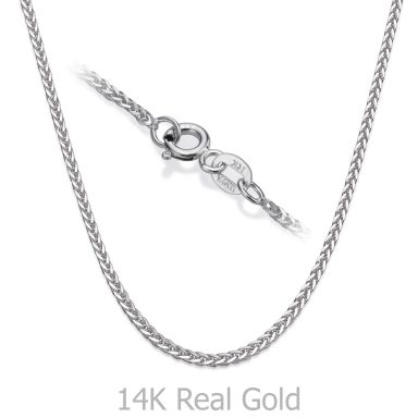 14K White Gold Spiga Chain Necklace 1mm Thick, 16.5" Length
