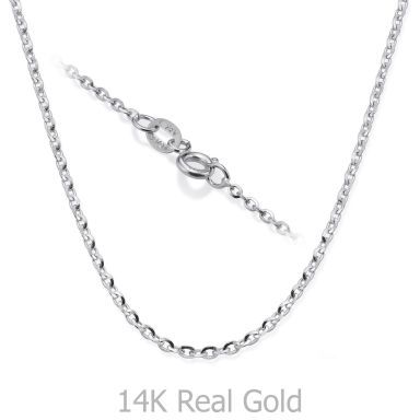 14K White Gold Rollo Chain Necklace 1.6mm Thick, 16.5" Length