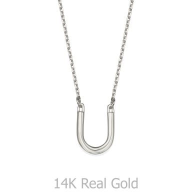 Pendant and Necklace in 14K White Gold - Lucky Horseshoe