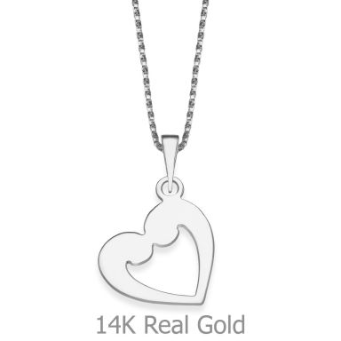Pendant and Necklace in 14K White Gold - Lovebirds Heart