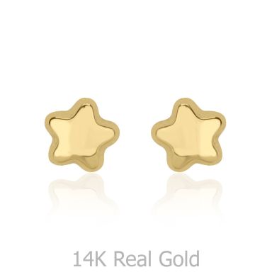 14K Yellow Gold Kid's Stud Earrings - Shining Star