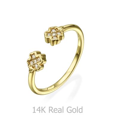 Open Ring in Yellow Gold - Sparkling Clovers