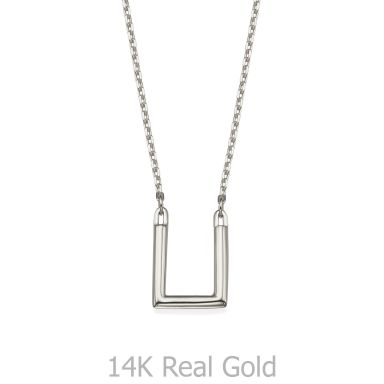 Pendant and Necklace in 14K White Gold - Golden Square