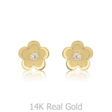 14K Yellow Gold Kid's Stud Earrings - Daisy Flower