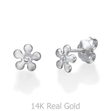 14K White Gold Kid's Stud Earrings - Flower of Michelle