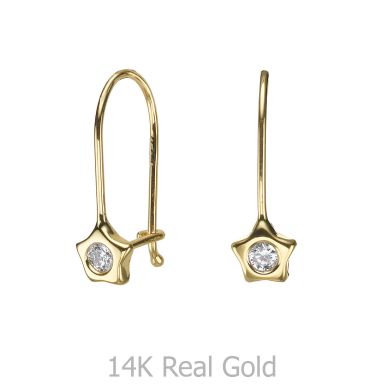 Dangle Earrings in14K Yellow Gold - Shining Star