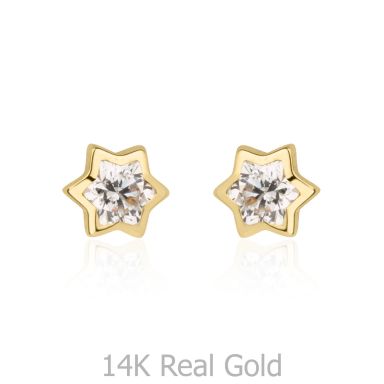 14K Yellow Gold Kid's Stud Earrings - Sparkling Star