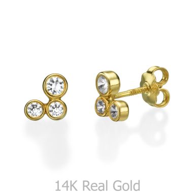 14K Yellow Gold Kid's Stud Earrings - Sparkling Circles
