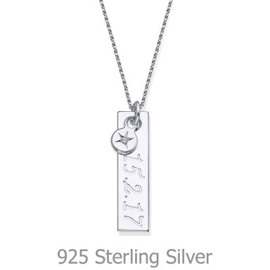 Necklace and Vertical Bar Pendant with a Star Diamond in 925 Sterling Silver 