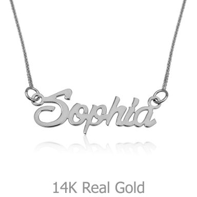 14K White Gold Name Necklace "Diamond" English