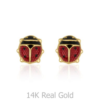 14K Yellow Gold Kid's Stud Earrings - Ladybug