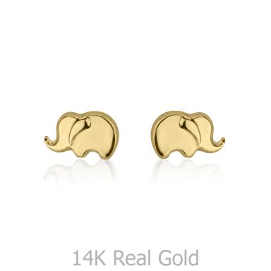14K Yellow Gold Kid's Stud Earrings - Eli Elephant