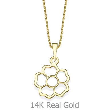 Pendant and Necklace in 14K Yellow Gold - Flowering Heart