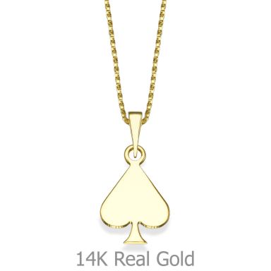 Pendant and Necklace in 14K Yellow Gold - Queen of Spades