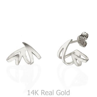 14K White Gold Women's Earrings - Flame & Fire