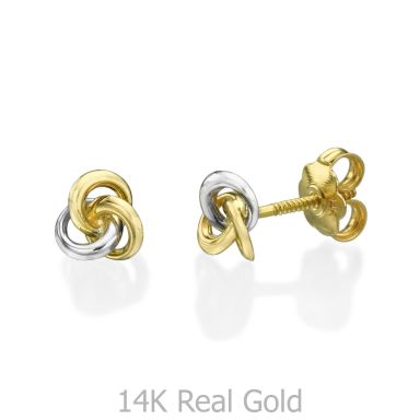 14K White & Yellow Gold Kid's Stud Earrings - Unity of Circles - Small