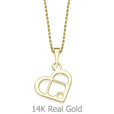 Pendant and Necklace in 14K Yellow Gold - Lovers Heart 