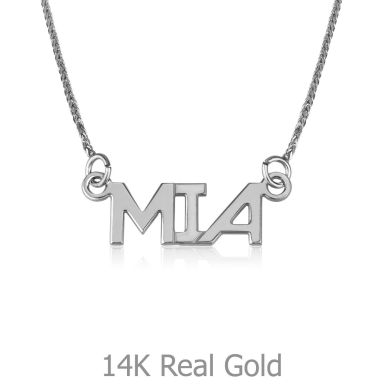 14K White Gold Name Necklace "Stone" English