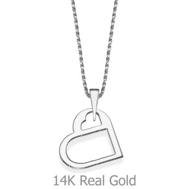 Pendant and Necklace in 14K White Gold - Silver Heart