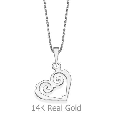 Pendant and Necklace in 14K White Gold - Fairy Tale Heart