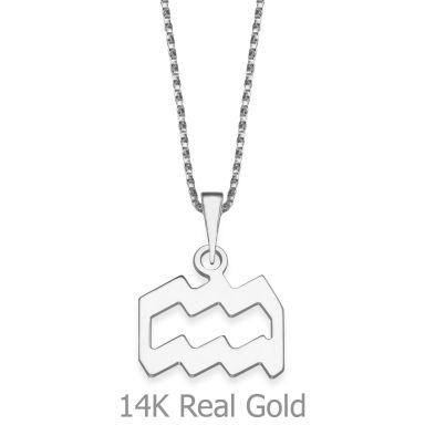 Pendant and Necklace in 14K White Gold - Aquarius