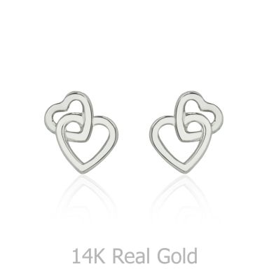 14K White Gold Kid's Stud Earrings - United Hearts