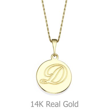 Engraved Initial Disc Necklace in Yellow Gold
