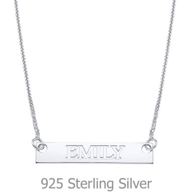 Rectangular Bar Necklace with Personalized Name Engraving, in 925 Silver