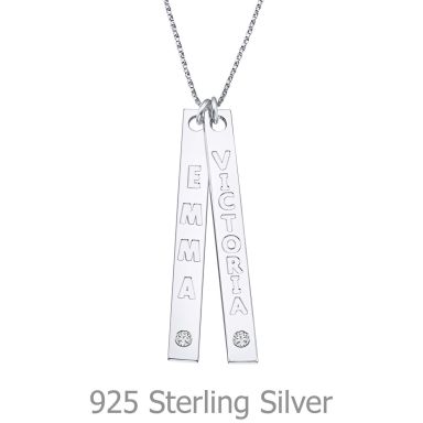Bar Necklace with Personalized Engraving, in 925 Silver with Diamonds