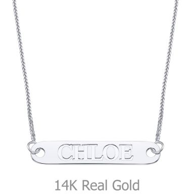 14K White Gold Personalized Necklaces - Horizontal Bar