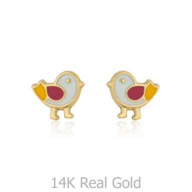 14K Yellow Gold Kid's Stud Earrings - Cheeky Chick