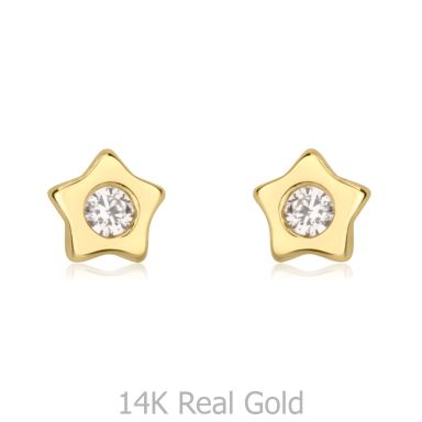 14K Yellow Gold Kid's Stud Earrings - Sparkling Star - Delicate