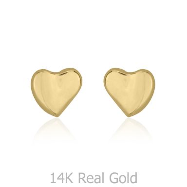 14K Yellow Gold Kid's Stud Earrings - Loving Heart