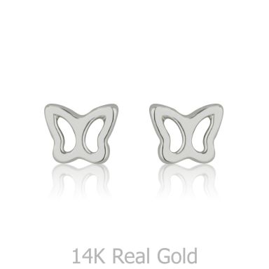 14K White Gold Kid's Stud Earrings - Delicate Butterfly