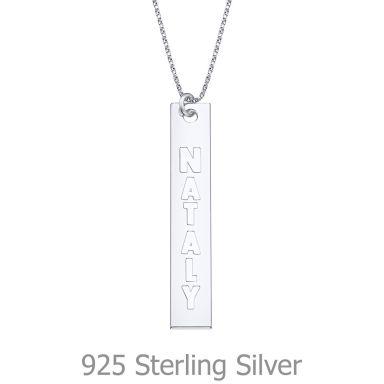Vertical Bar Necklace with Name Engraving, in 925 Silver