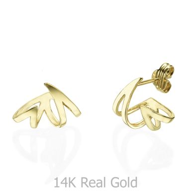 14K Yellow Gold Women's Earrings - Flame & Fire